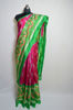 Picture of Pink and Green Pochampally Ikkat Silk Saree