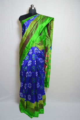 Picture of Blue and Green Pochampally Ikkat Silk Saree