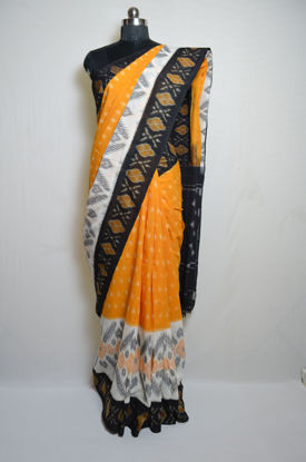 Picture of Yellow and Black Pochampally Ikkat Cotton Saree