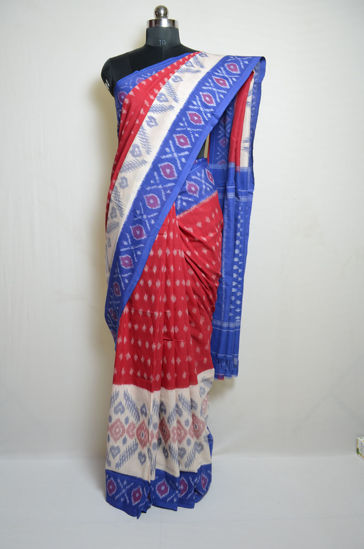 Picture of Tri-Color Combination Pochampally Ikkat Cotton Saree