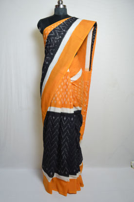 Picture of Mustard Yellow and Black Pochampally Ikkat Cotton Saree