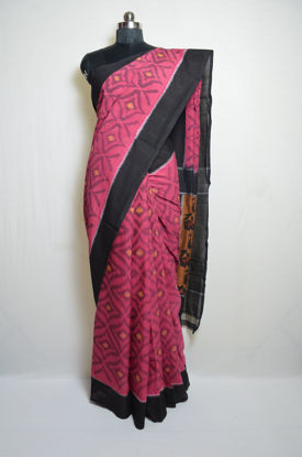 Picture of Pink and Black Pochampally Ikkat Cotton Saree