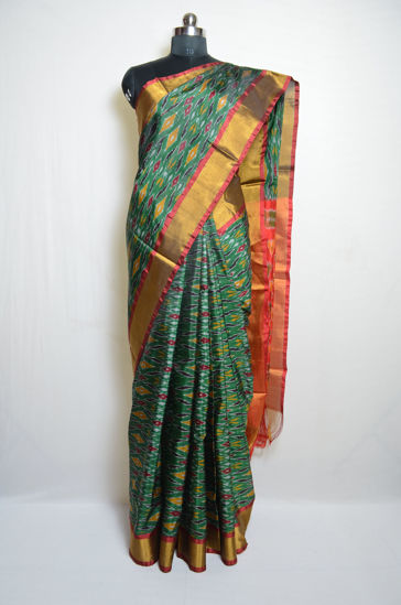 Picture of Forest Green Pochampally Design Uppada Silk Saree