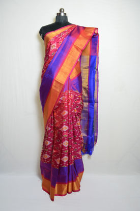 Picture of Bright Pink and Blue Pochampally Design Uppada Silk Saree