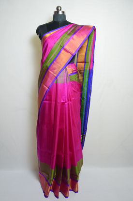 Picture of Pink and Dark Blue Double Border Uppada Silk Saree