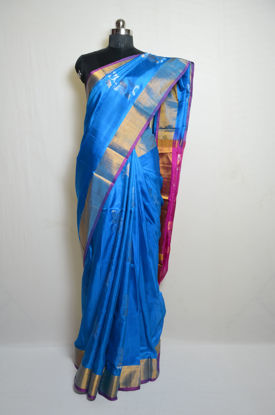 Picture of Anand Blue and Pink Jamdani Work Uppada Silk Saree
