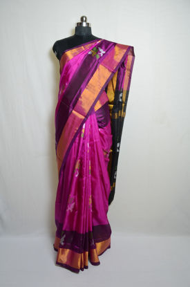 Picture of Magenta Pink and Black Jamdani Work Uppada Silk Saree