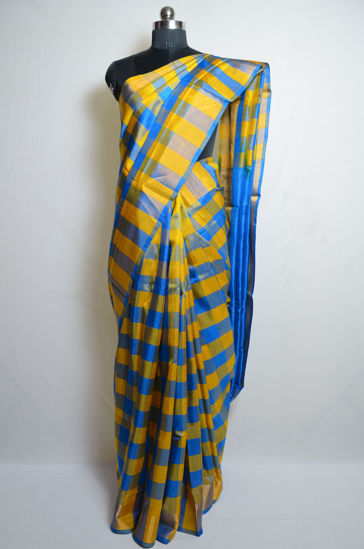 Picture of Anand Blue and Yellow Checks Uppada Silk Saree