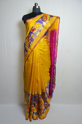 Picture of Yellow and Violet Big Border Pochampally Uppada Silk Saree