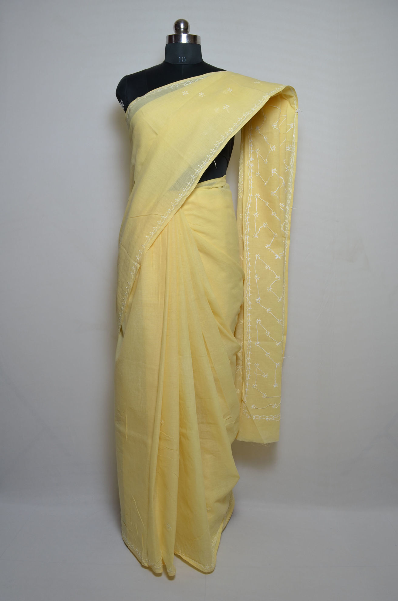 Buy Lemon Yellow And Off-White Ombre Ready Pleated Sequins Saree With Multi- Color Beads Embellishment In Floral Detailing On Pallu Border