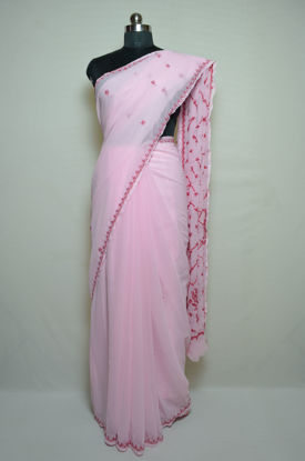 Picture of Baby Pink Lucknow Chikankari Embroidered Georgette Saree