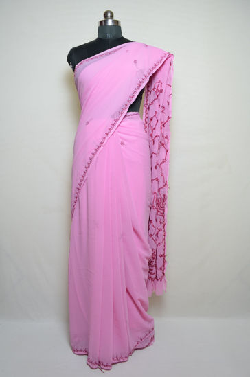 Picture of Pink Lucknow Chikankari Embroidered Georgette Saree