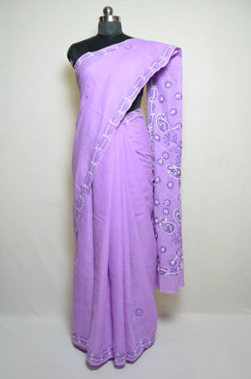 Picture of Lavender Purple Lucknow Chikankari Embroidered Cotton Saree