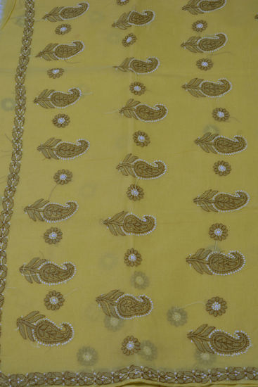 Yellow - Lucknow Chikankari Hand Embroidery Cotton Saree 05