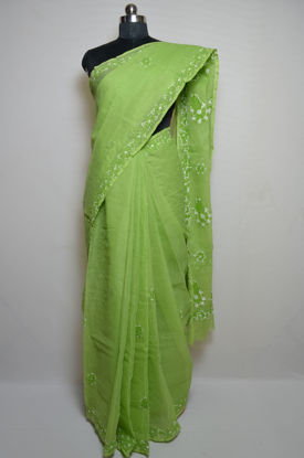 Picture of Pista Green Lucknow Chikankari Embroidered Cotton Saree