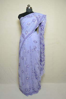 Picture of Light Violet Lucknow Chikankari Embroidered Georgette Saree
