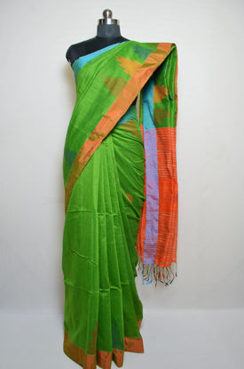 Picture of Green and Orange Jamdani Silk Saree