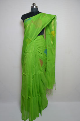 Picture of Parrot Green Jamdani Silk Saree