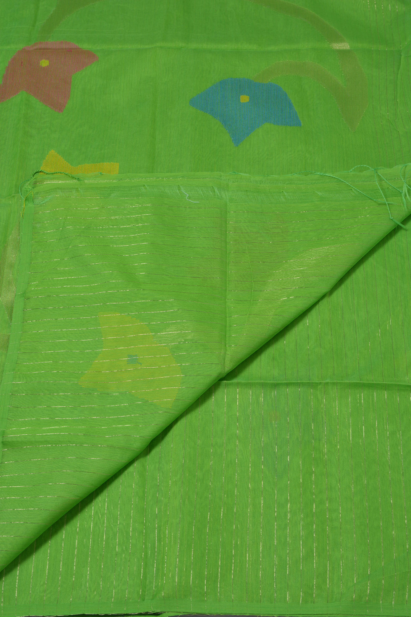 Emerald Green Popsicle Jamdani Saree with Smocking