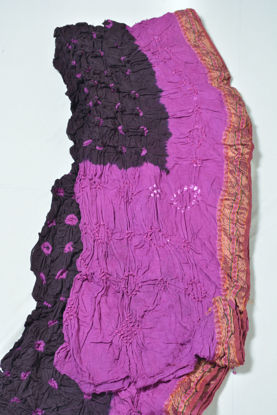 Picture of Dark Brown and Purple Bandani Cotton Saree