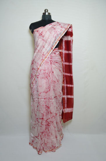 Picture of Red Shibori Tie and Dye Chanderi Silk Saree