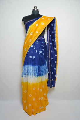Picture of Blue and Yellow Shibori Bandini Chanderi Silk Saree