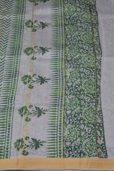 Shades Of Green Handblock Printed Chanderi Saree