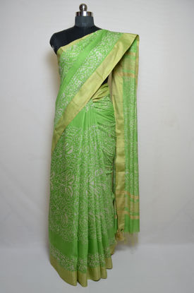 Picture of Pista Green Batik Print Bhagalpuri Silk Saree