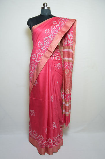 Picture of Pink Batik Print Bhagalpuri Silk Saree