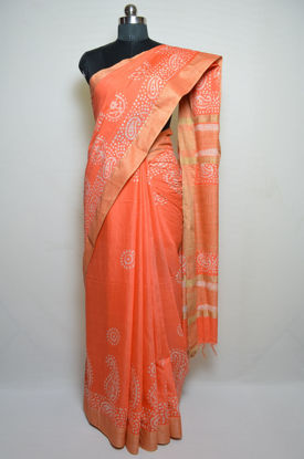 Picture of Starfish Orange Batik Print Bhagalpuri Silk Saree