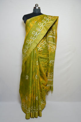 Picture of Green and Yellow Shibori and Batik Print Bhagalpuri Silk Saree
