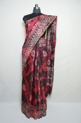 Picture of Dark Brown and Pink Shibori and Batik Print Bhagalpuri Silk Saree