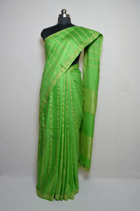 Picture of Parrot Green Stripes Bhagalpuri Silk Saree