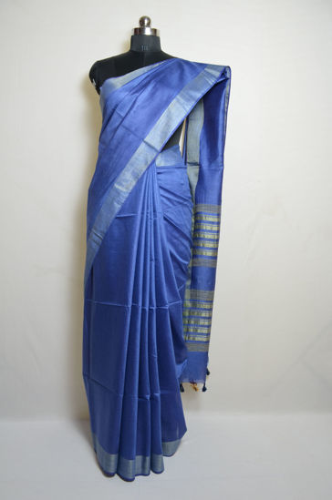 Picture of Steel Blue Plain Bhagalpuri Silk Saree