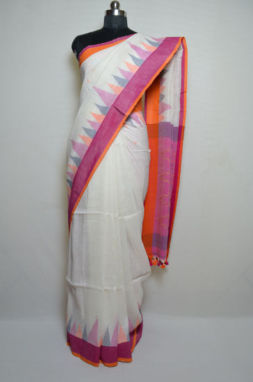 Picture of Ivory White Jamdani Work Linen Cotton Saree
