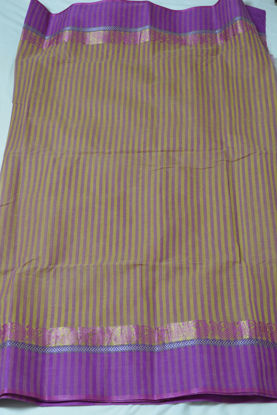 Picture of Khakhi and Purple Double Border Bengal Cotton Saree