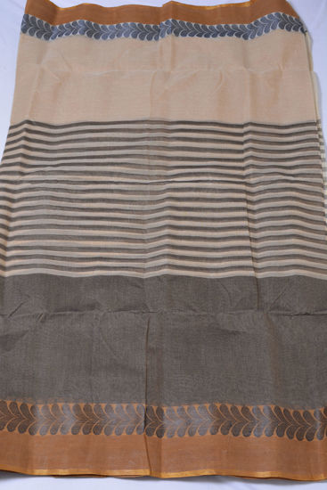 Picture of Nude and Black Double Border Bengal Cotton Saree