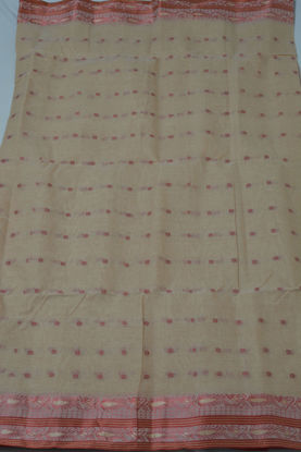 Picture of Nude and Red Butta Bengal Cotton Saree