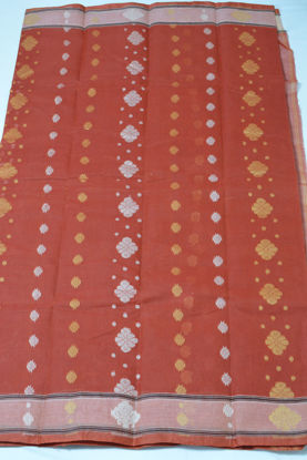 Picture of Brick Red Bengal Cotton Saree with Thread Work