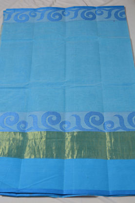Picture of Blue Bengal Cotton Saree with Big Border