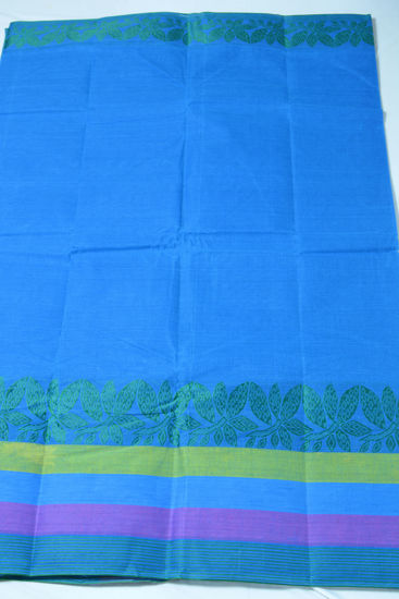 Picture of Bright Blue Bengal Cotton Saree with Big Border