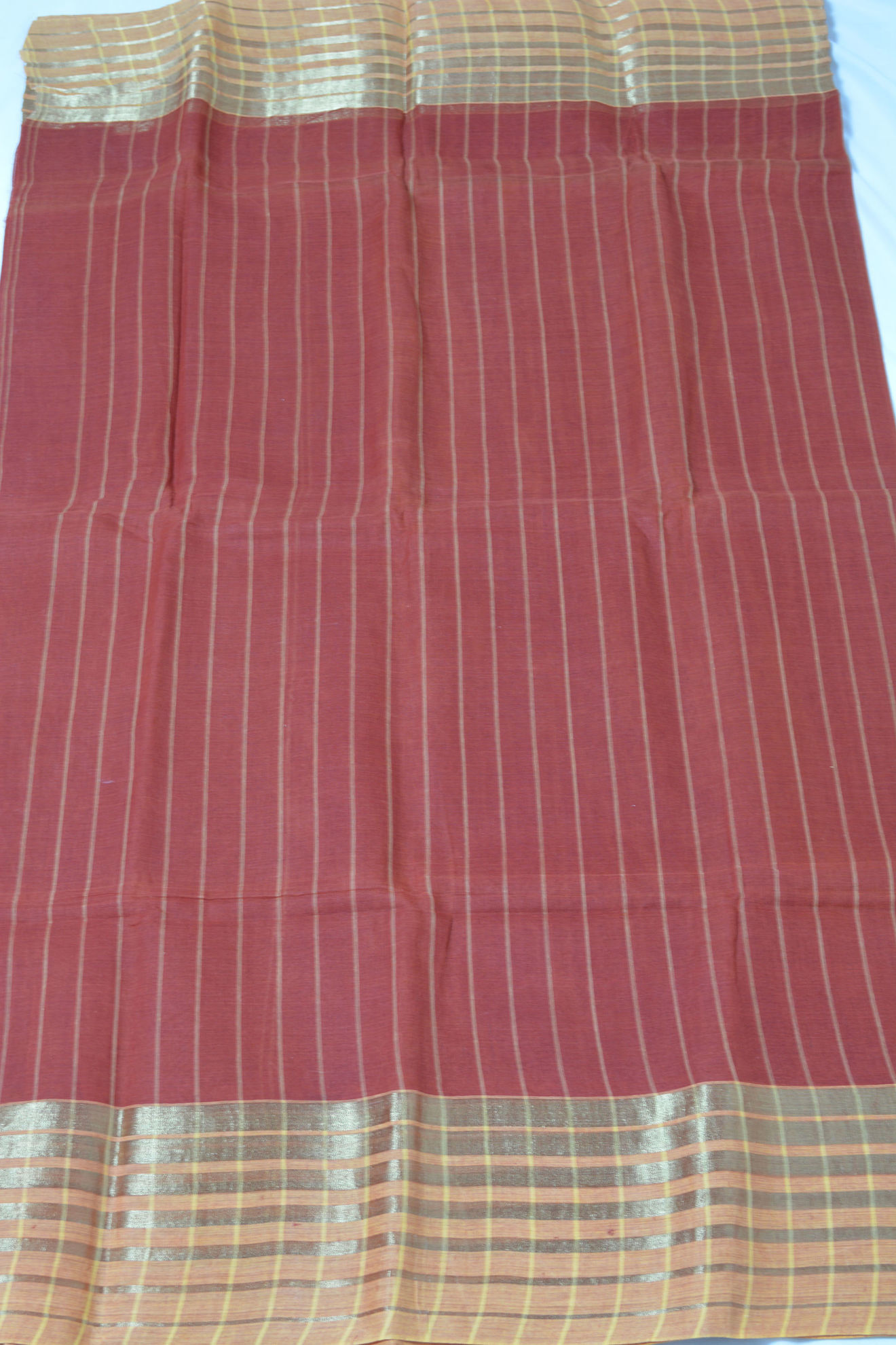 Tvis and Bliss. Brick Red Bengal Cotton Saree with Zari Border