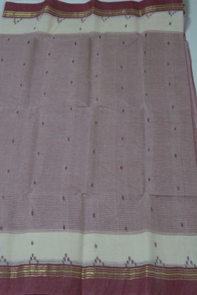Picture of Ivory White and Maroon Stripes Bengal Cotton Saree