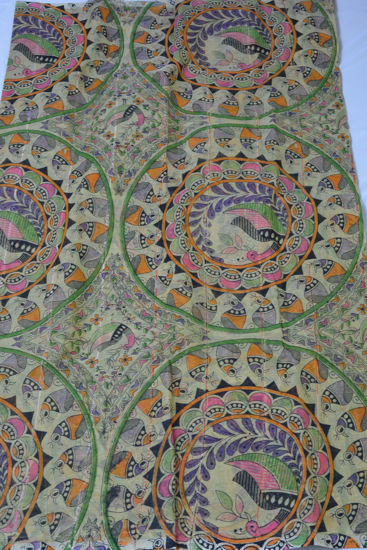 Picture of Light Green Bengal Cotton Saree with Full Kalamkari Print