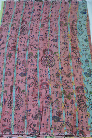 Picture of Pink Bengal Cotton Saree with Full Kalamkari Print