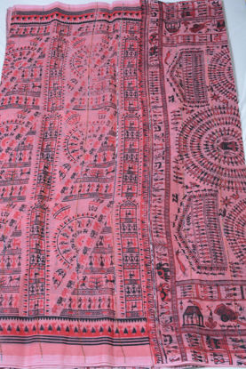 Picture of Light Pink Bengal Cotton Saree with Kalamkari Print