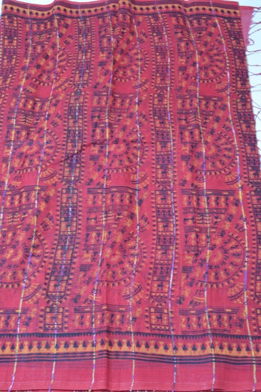 Picture of Red Bengal Cotton Saree with Kalamkari Print