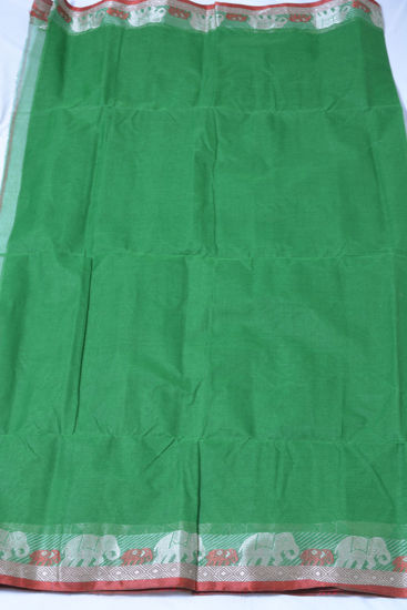 Picture of Plain Green and Red Bengal Cotton Saree