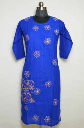Picture of Royal Blue Round Neck Embroidered Kurta