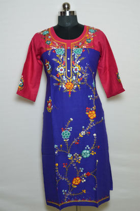 Picture of Violet and Pink Round Neck Embroidered Kurta
